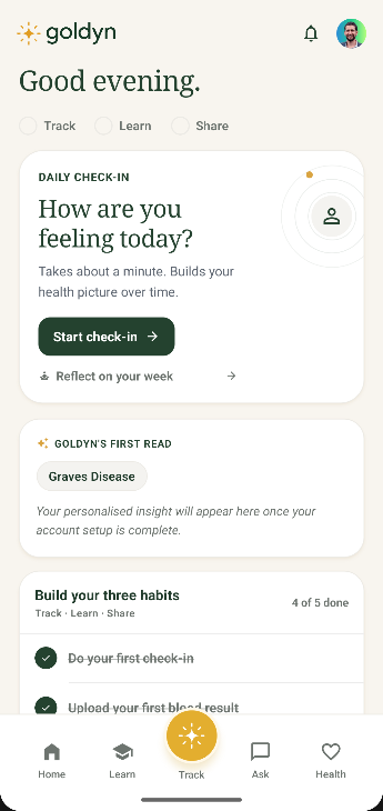App moment: daily check-in on the Goldyn home screen